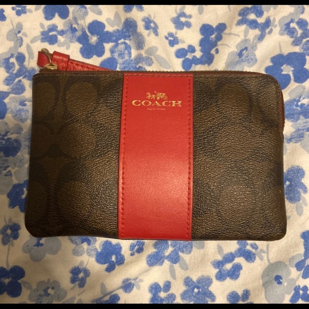 Coach Zip Wristlet with red strap - Picture 3 of 9
